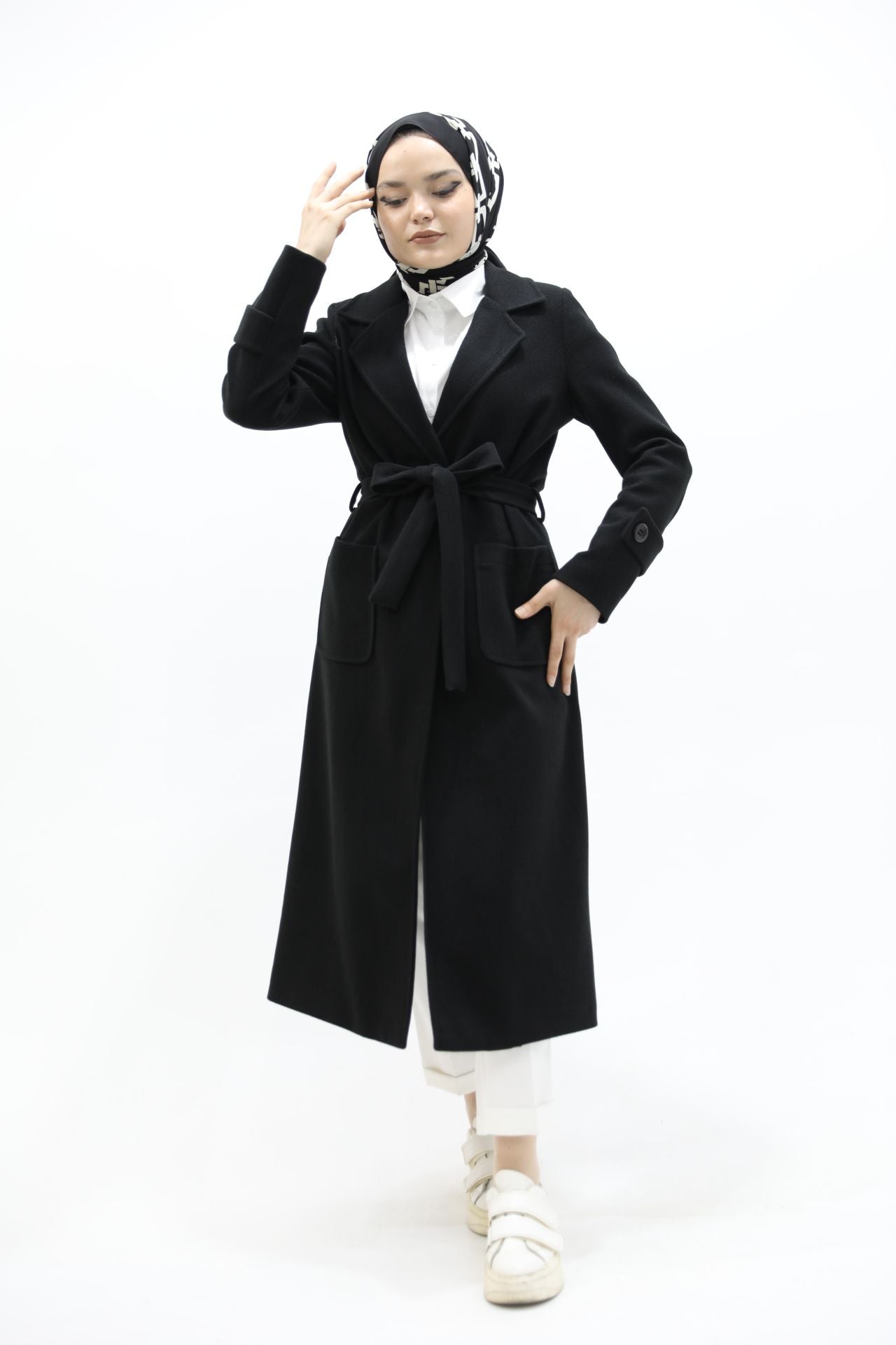 Pocketed Cashmere Coat Black