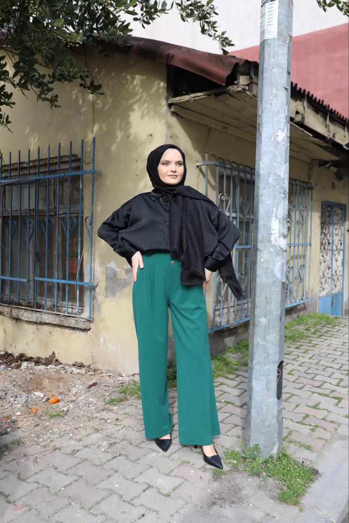 Düz Renk Saten Gömlek Siyah