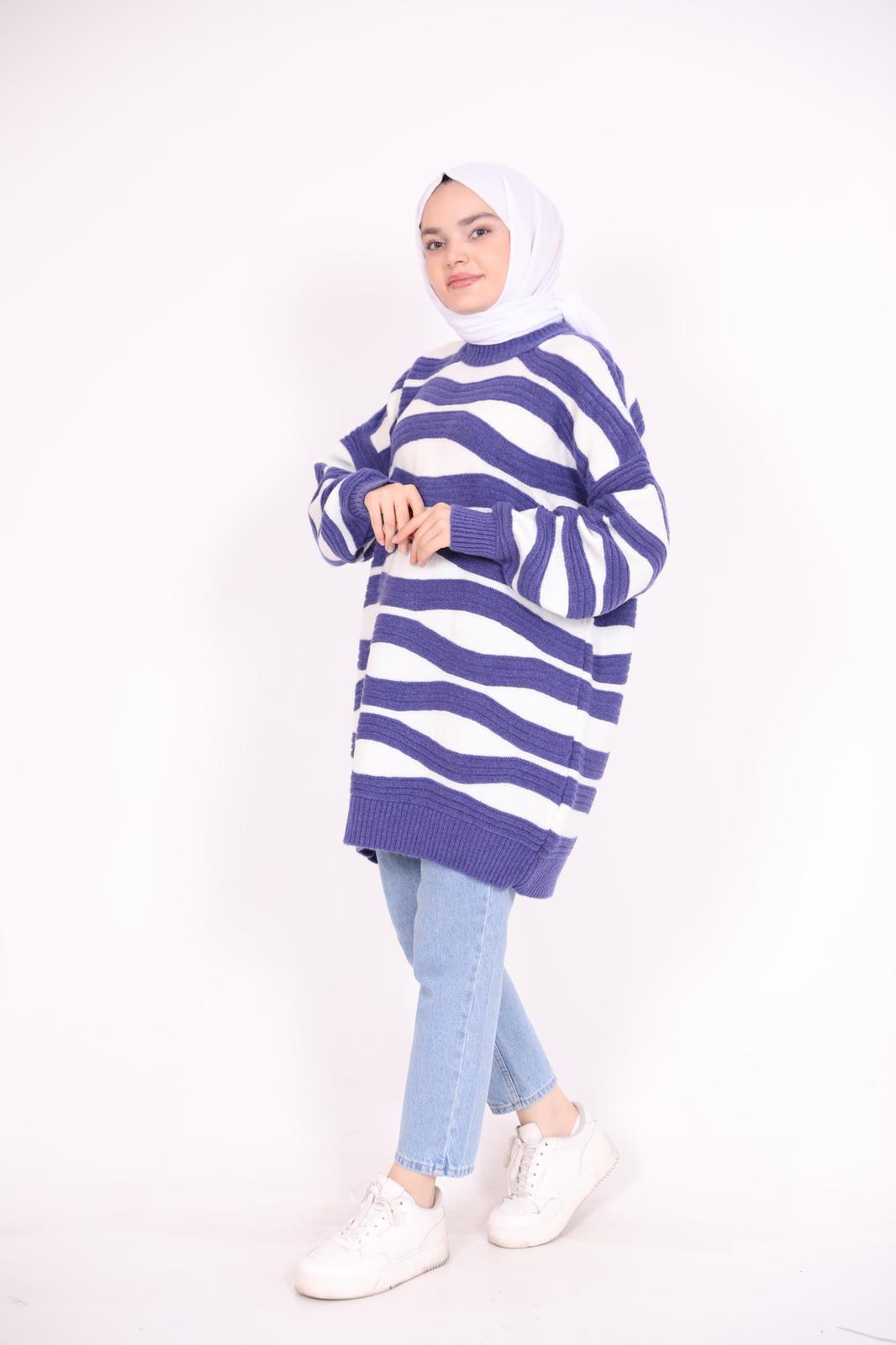 Stripe Pattern Araboy Sweater Purple