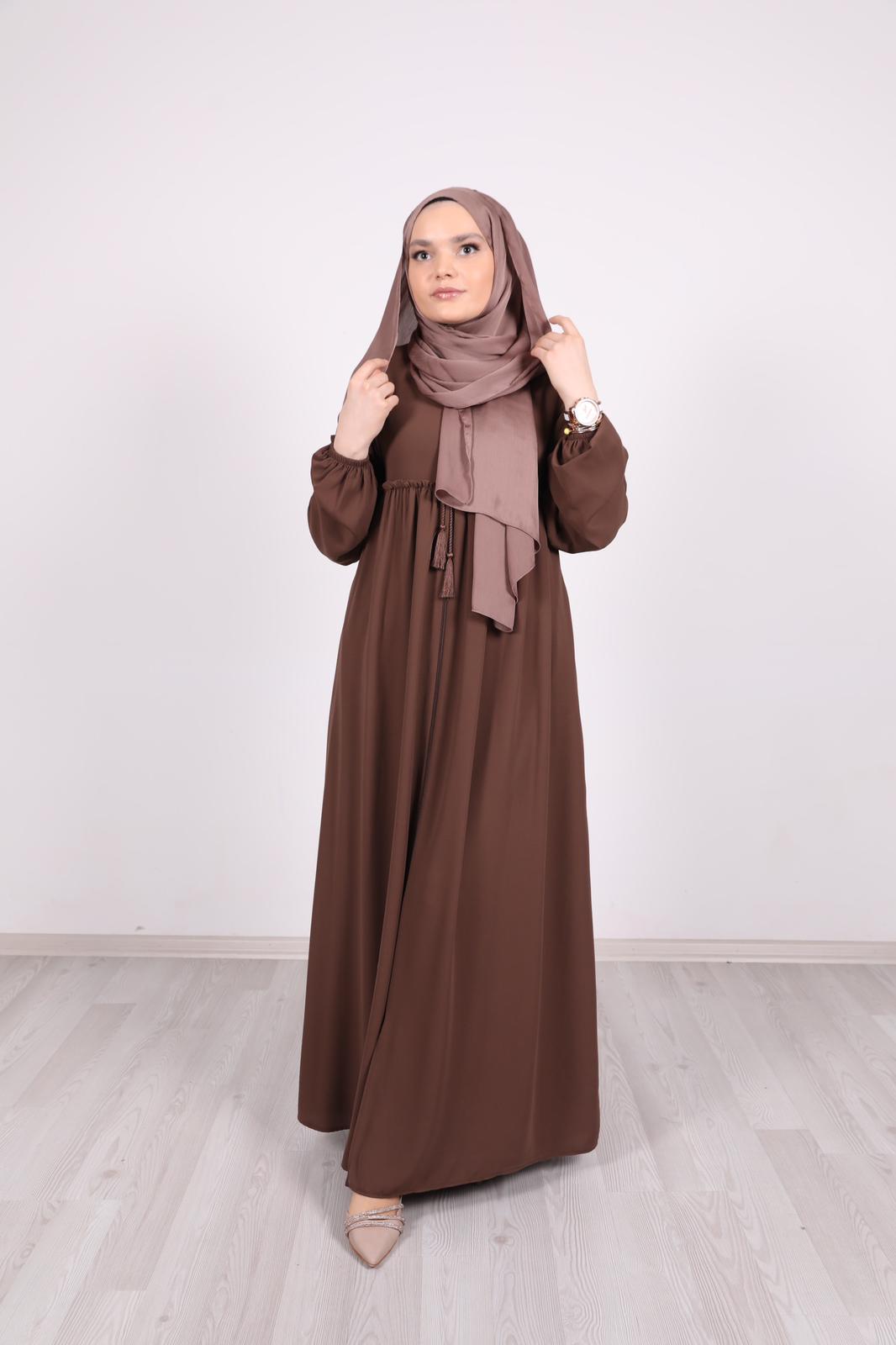 Ruffle Detailed Abaya Brown