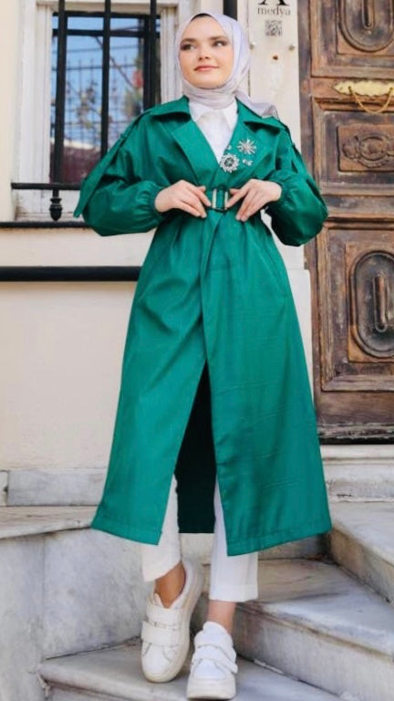Stoned Collar Trench Green