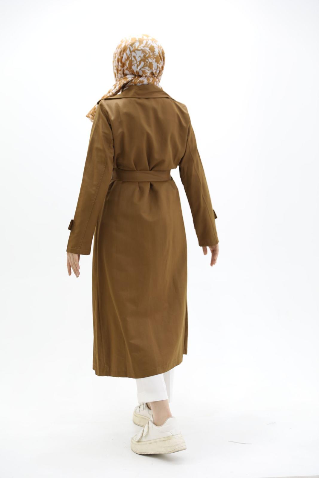 Button and Waist Lace Trench Camel
