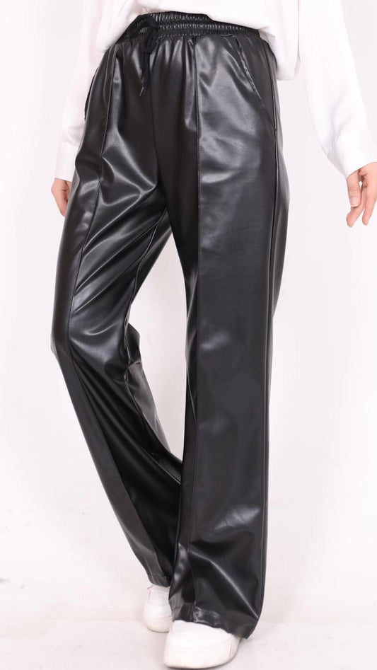 Leather Palazzo Trousers Black