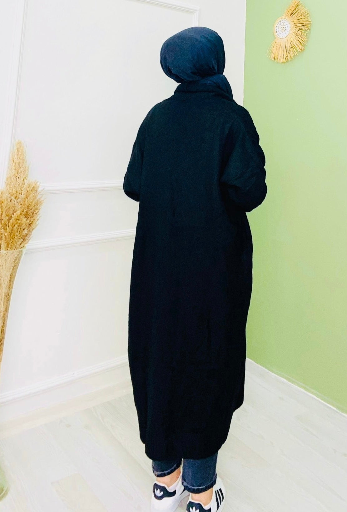 Düğmesiz Tam Boy Hırka Siyah