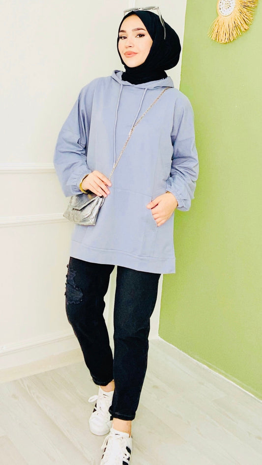 Kanguru Cepli İki İpli Sweat Gri
