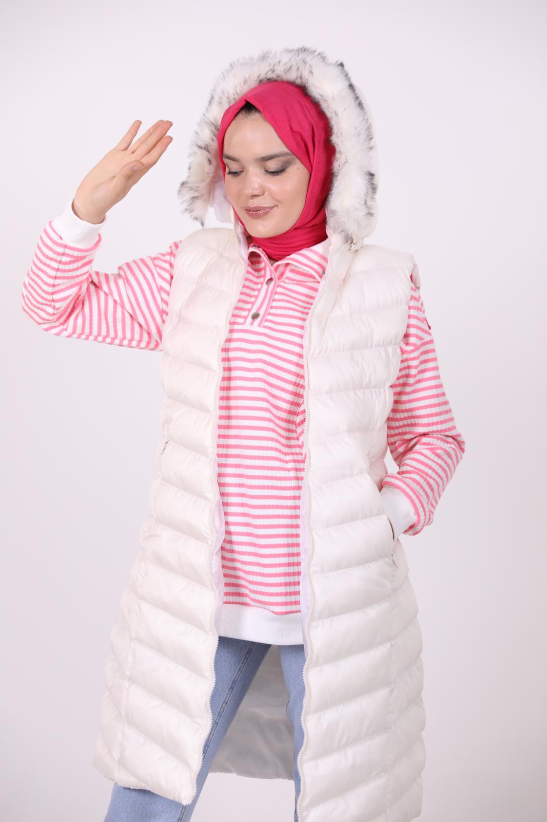 Furry Hooded Puffer Vest White