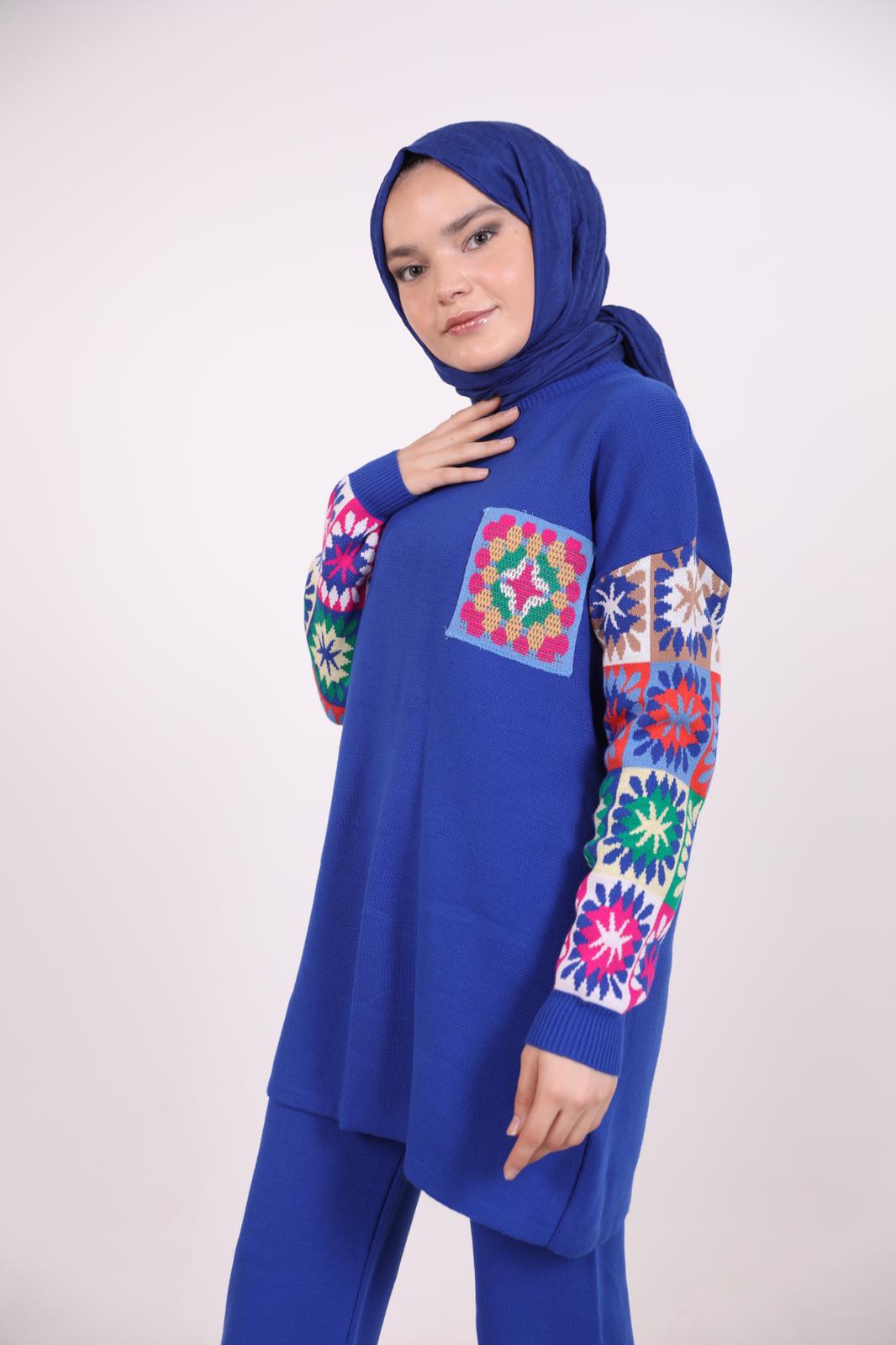 Desenli Triko Takım Mavi