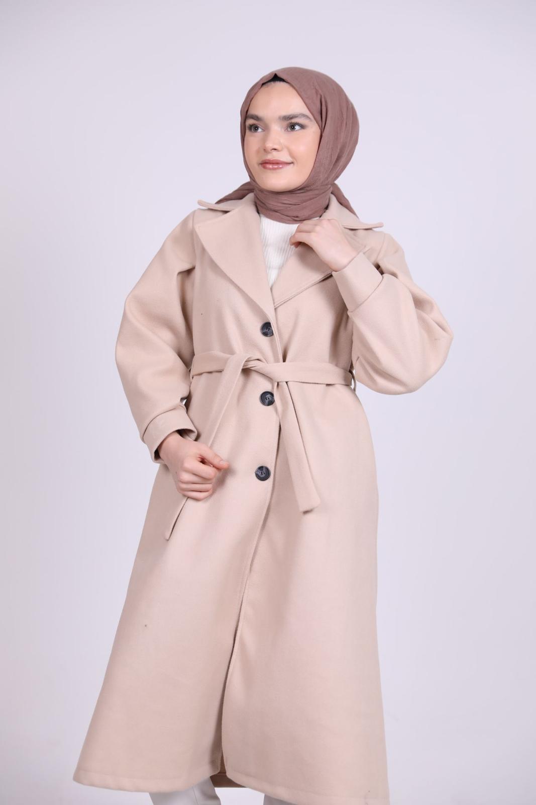 Bracelet Sleeve Belted Coat Beige