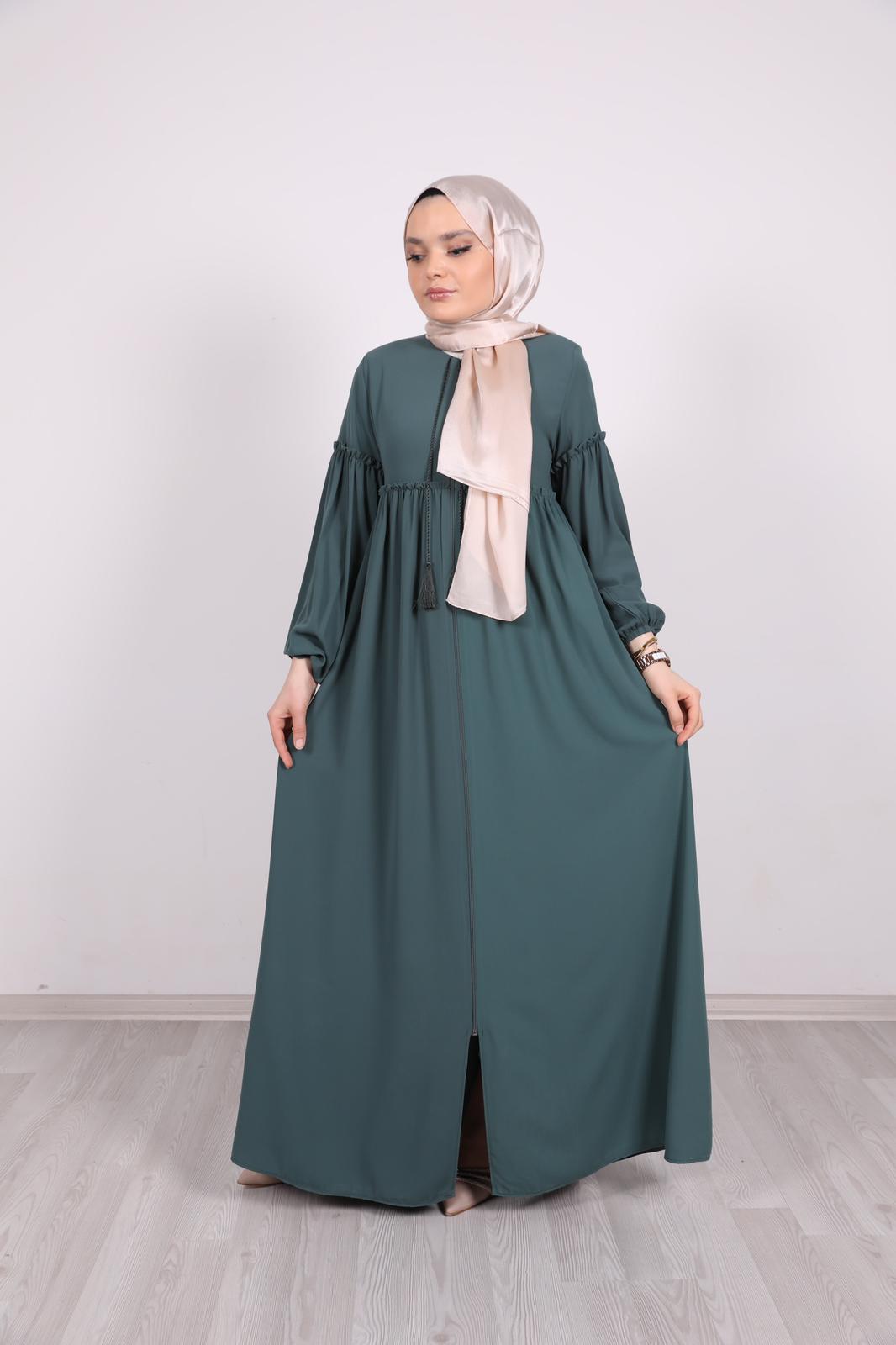 Ruffle Detailed Abaya Green