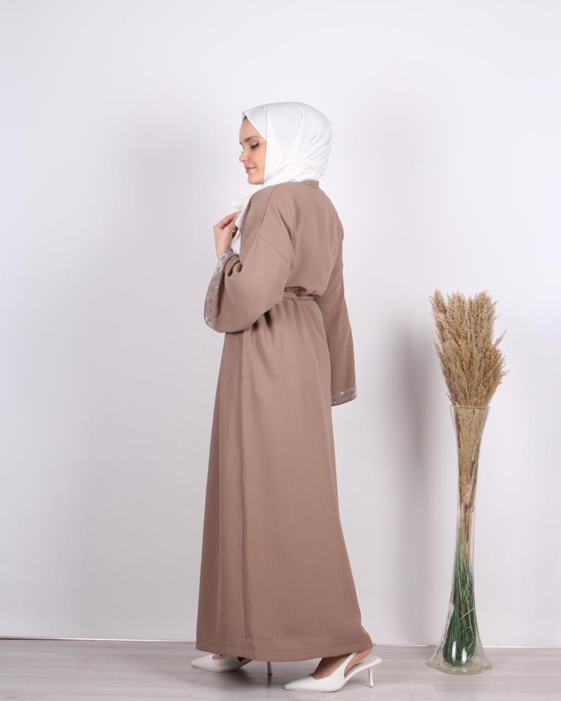 Stone Embroidered Abaya Mink
