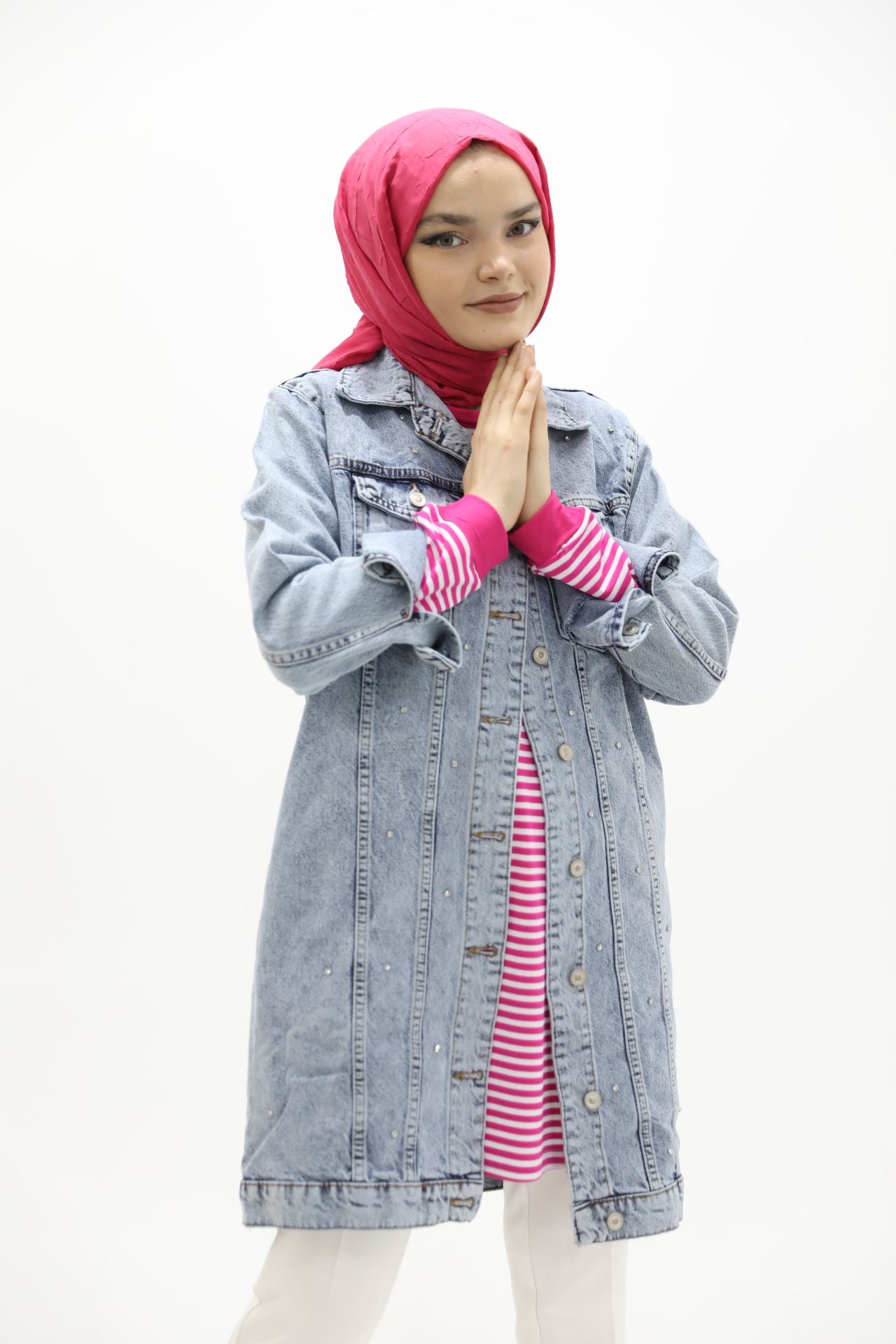 Stone Detailed Denim Jacket Blue
