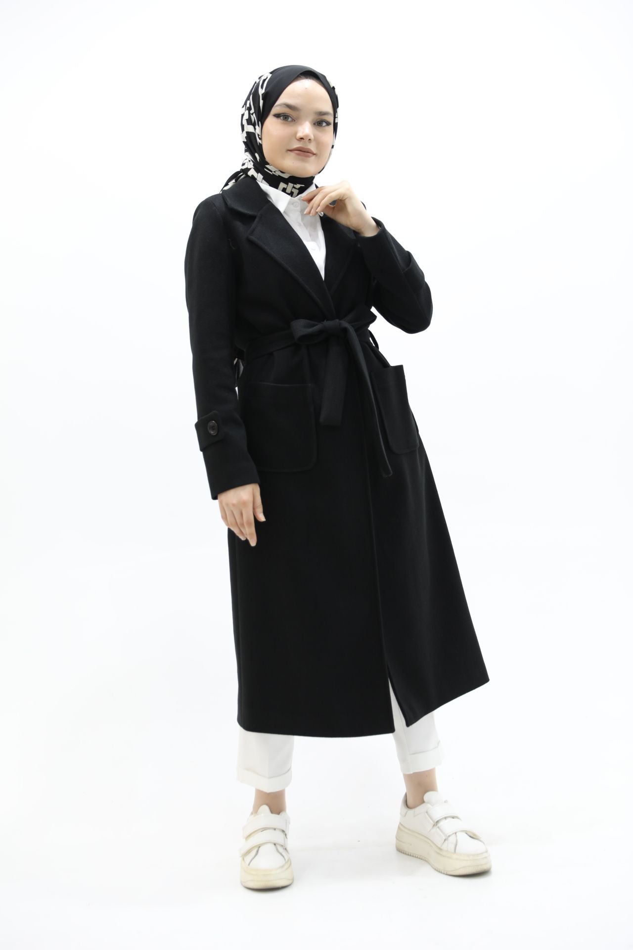 Pocketed Cashmere Coat Black