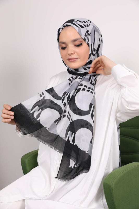 Yuvarlak Desen Şal Siyah