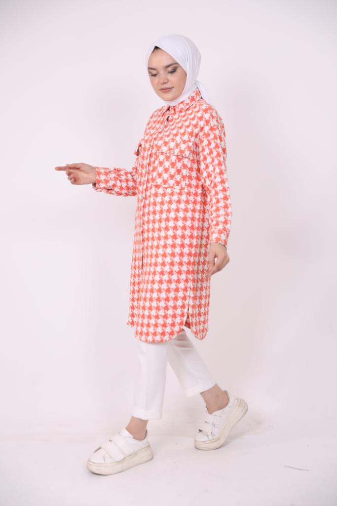 Houndstooth Araboy Double Pocket Shirt Orange