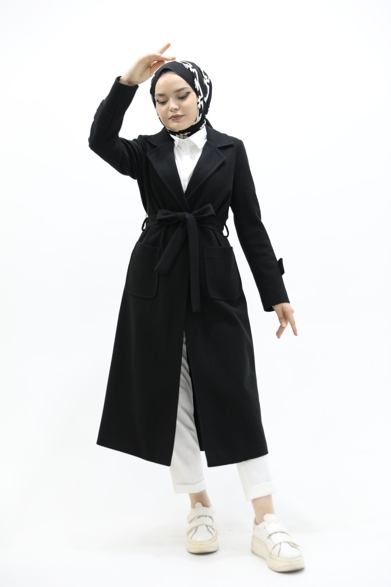 Pocketed Cashmere Coat Black