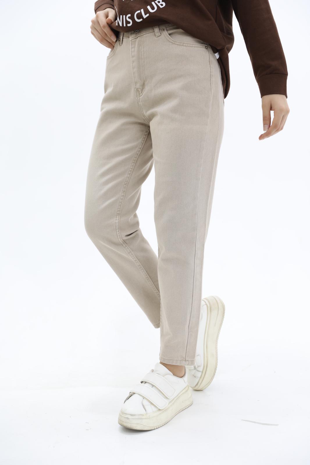 Boyfriend Düz Pantolon Bej