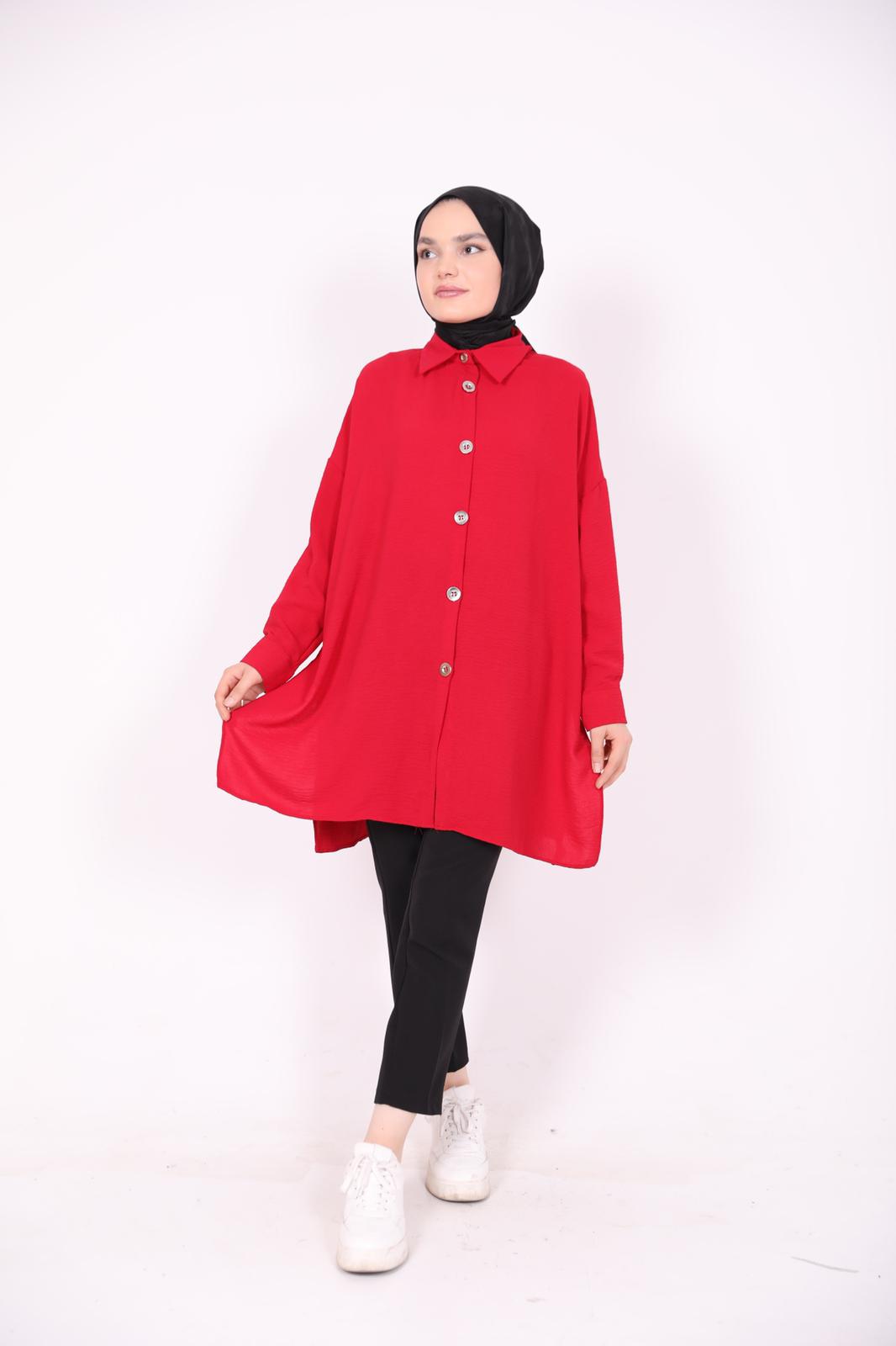 Wide Buttoned Ayrobin Shirt Red