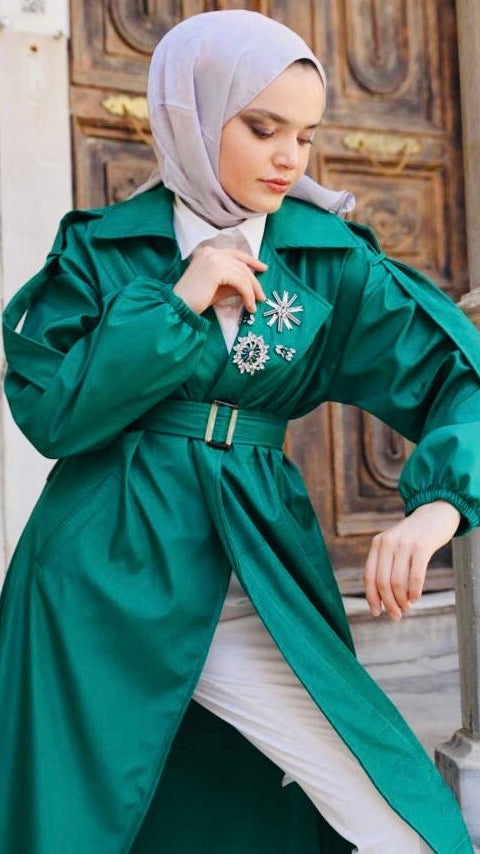 Stoned Collar Trench Green