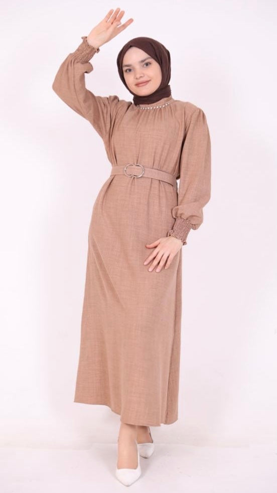 Stoned Belted Dress Camel
