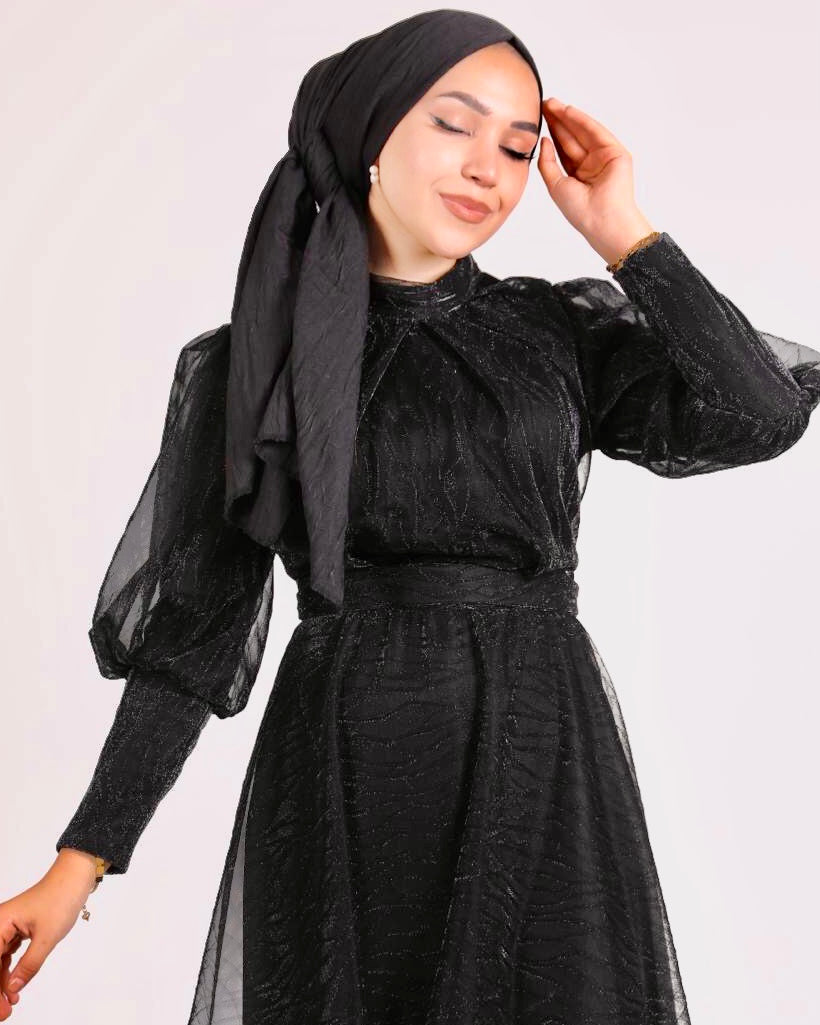 Pul Detaylı Abiye Siyah