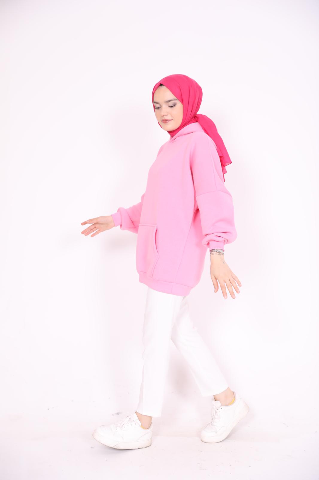 Three Thread Kangaroo Pocket Sweat Pink