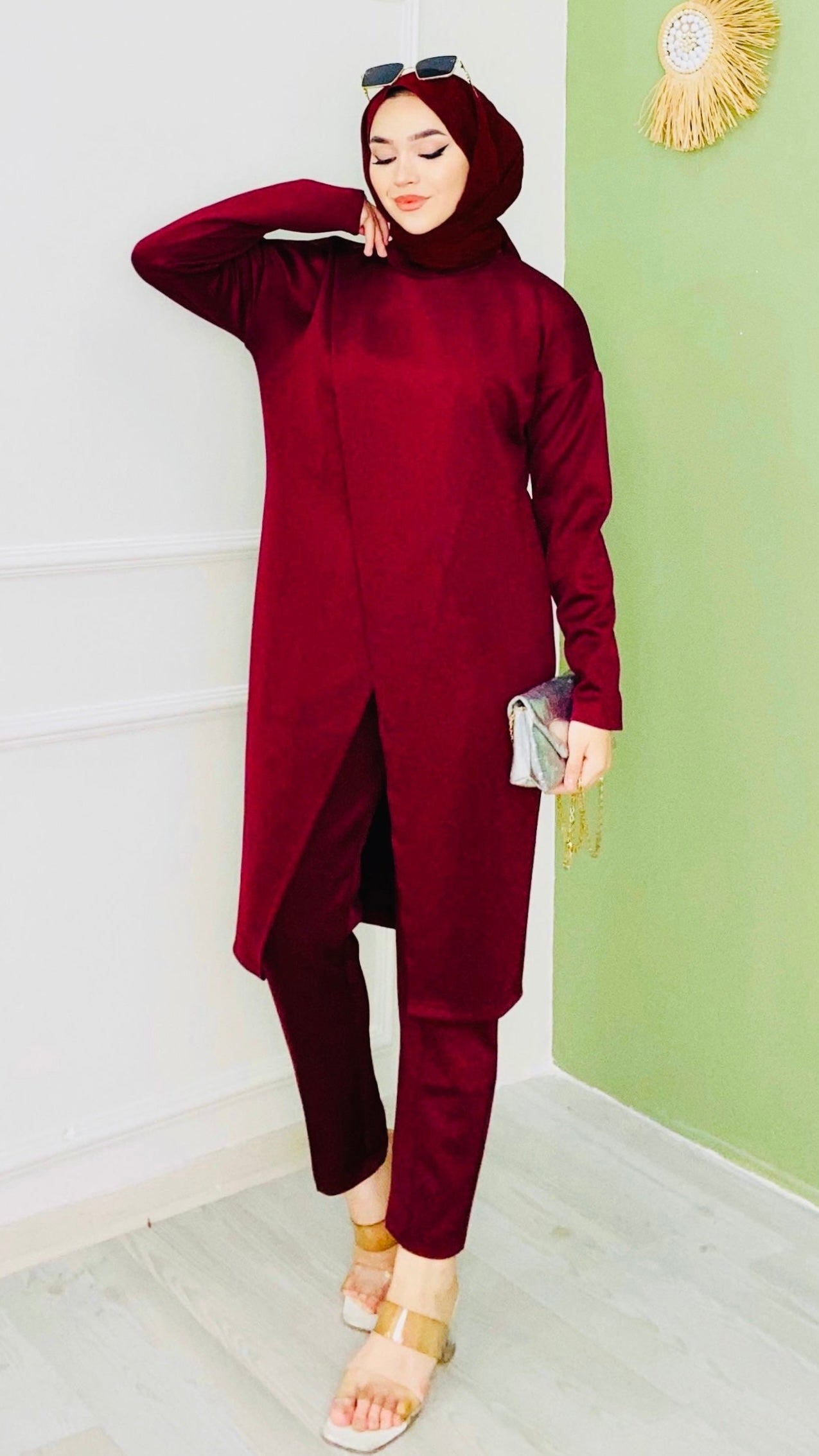 Tam Boy Smetrik Kesim Scuba Takım Bordo