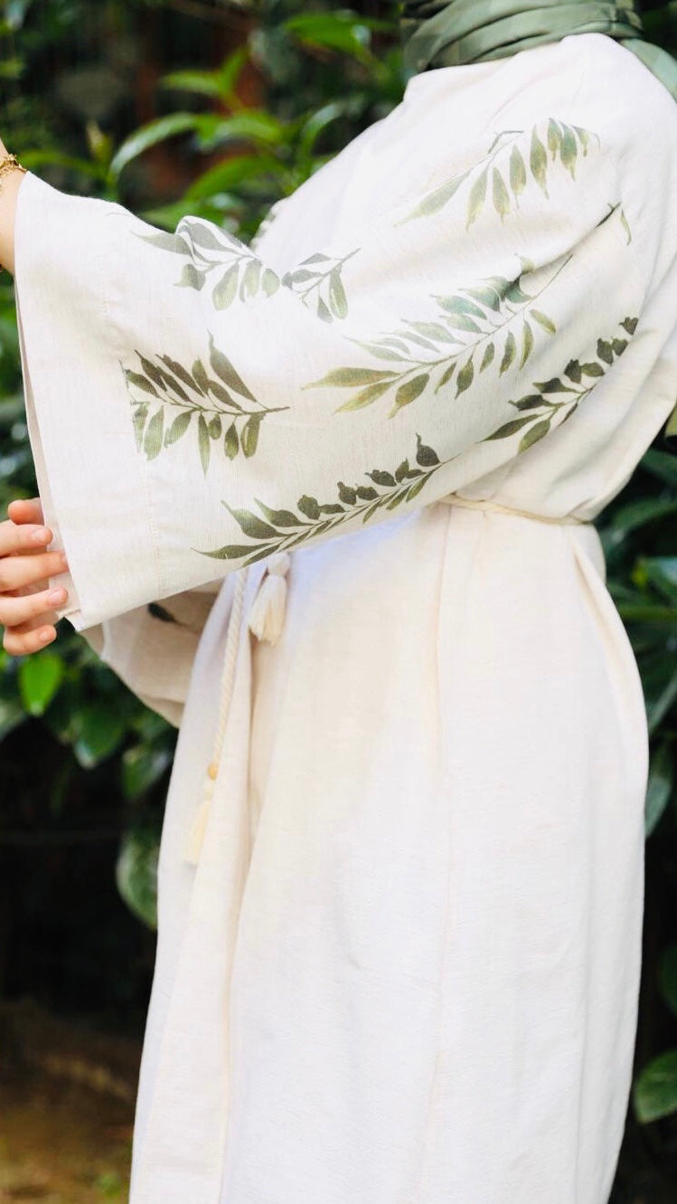 Kolları Desenli Kuşaklı Kimono Takım