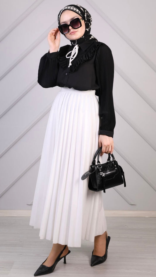 Pleated Sleeve Blouse Black