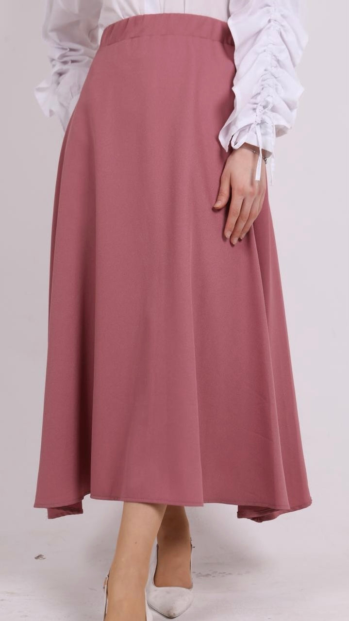Beli Fermuarlı Krep Kumaş Kiloş Etek Pembe