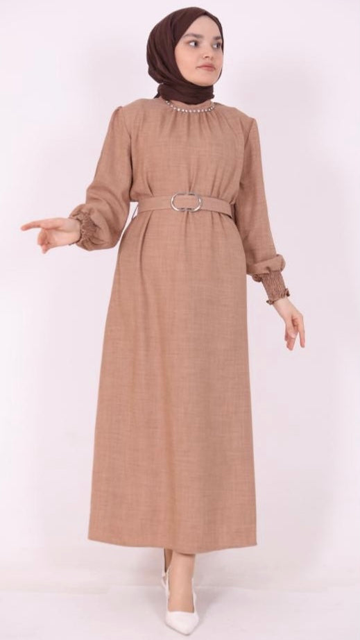 Stoned Belted Dress Camel
