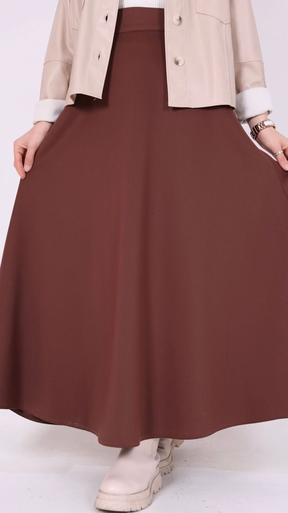Scuba Fabric Kiloş Skirt Brown