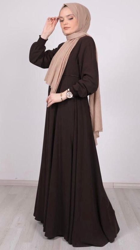 Guipure Detailed Abaya Brown