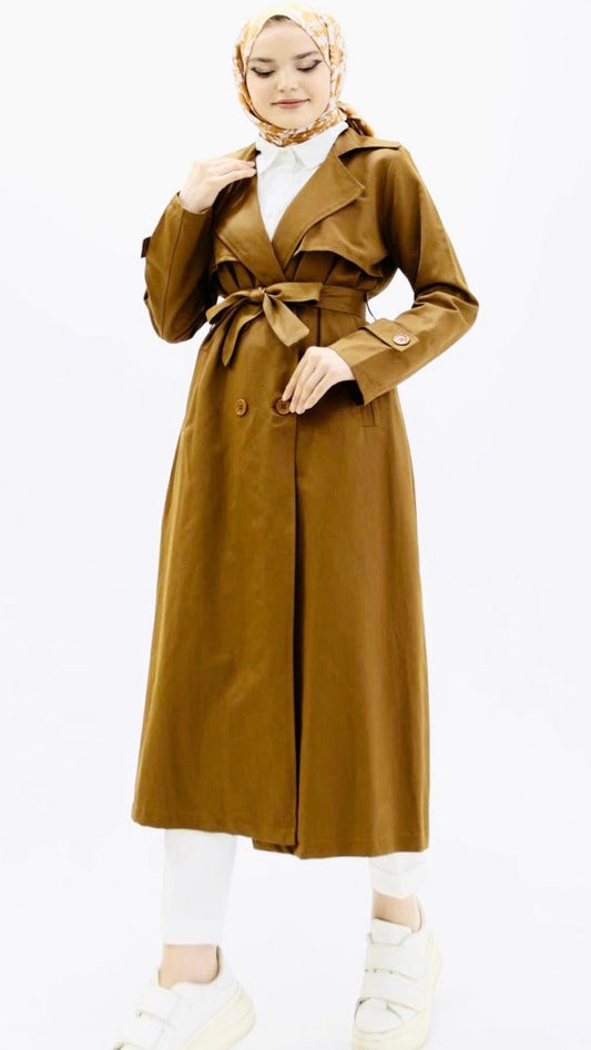 Button and Waist Lace Trench Camel