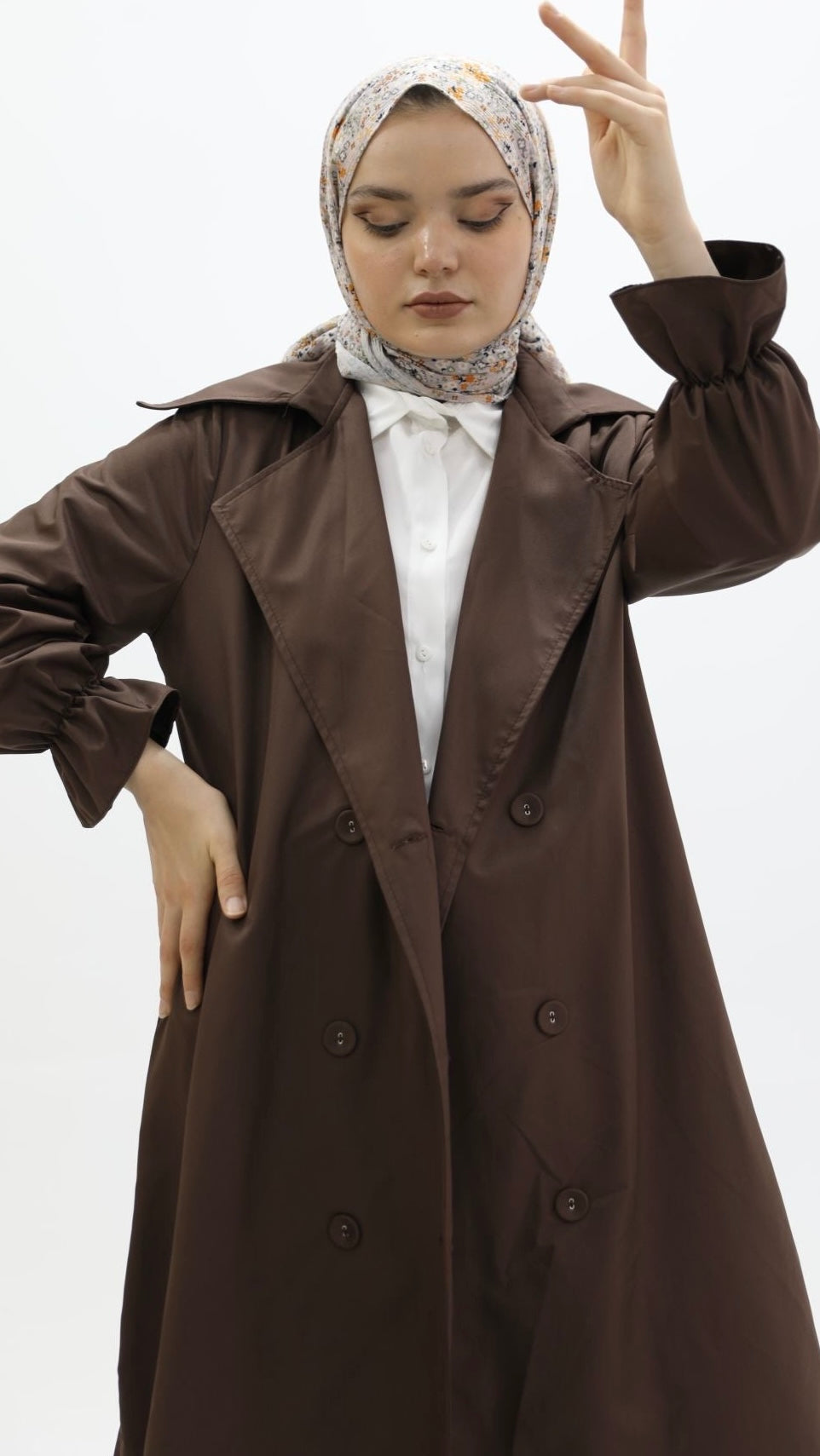 Trench Brown with Elastic Sleeves and Slit Detail
