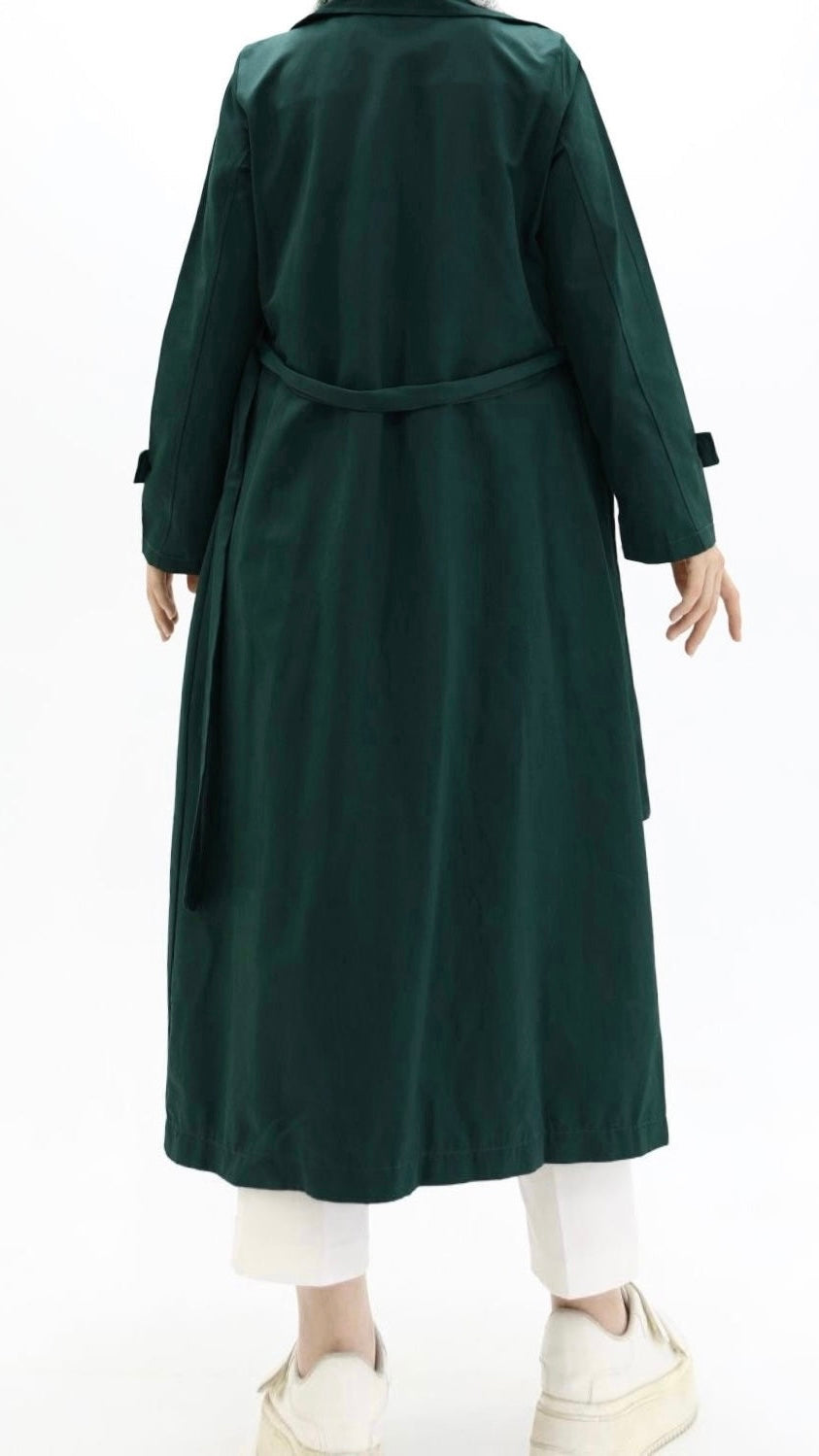 Button and Waist Lace Trench Green