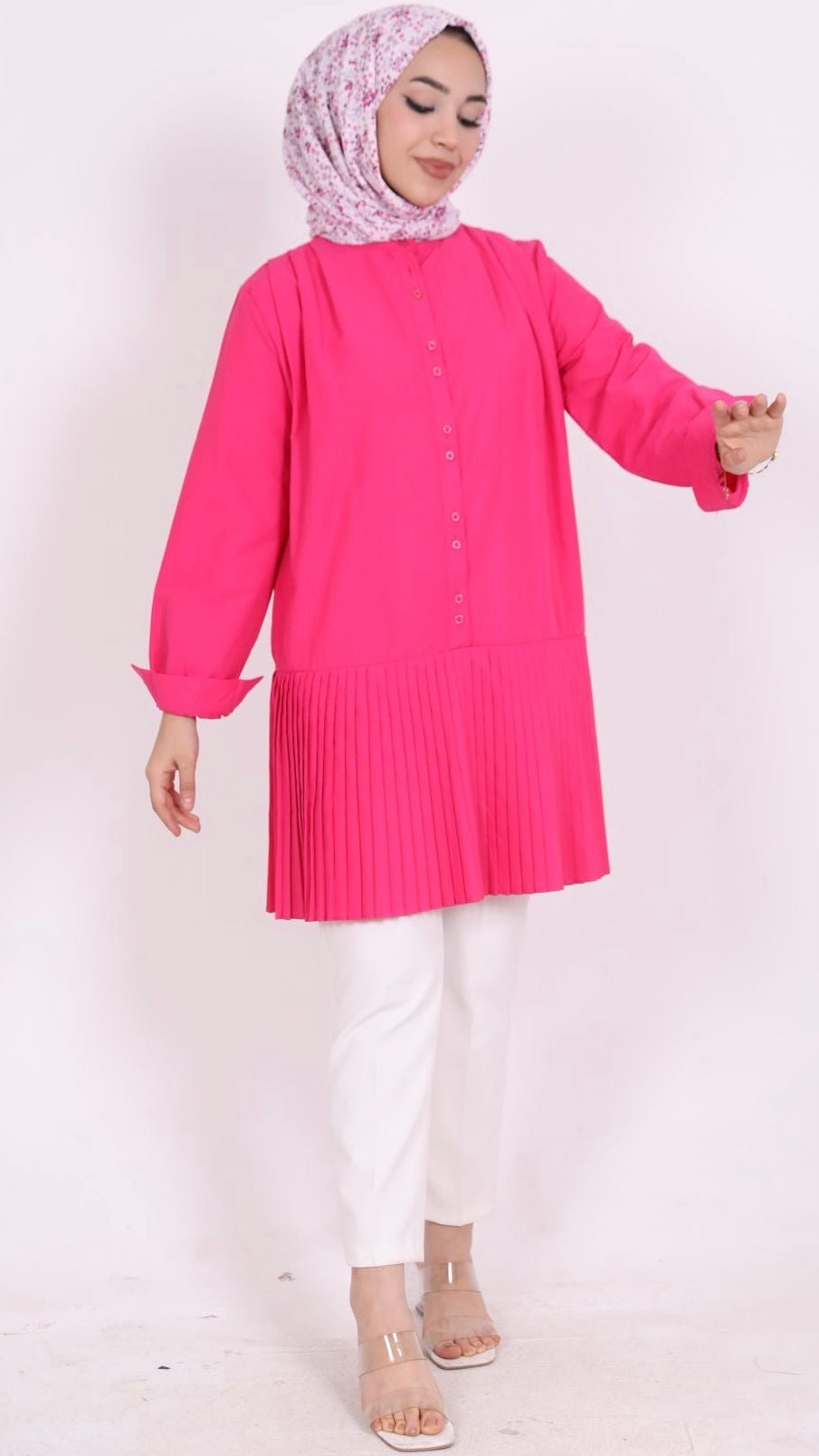 Eteği Piliseli Tunik Pembe