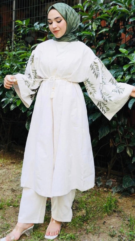 Kolları Desenli Kuşaklı Kimono Takım