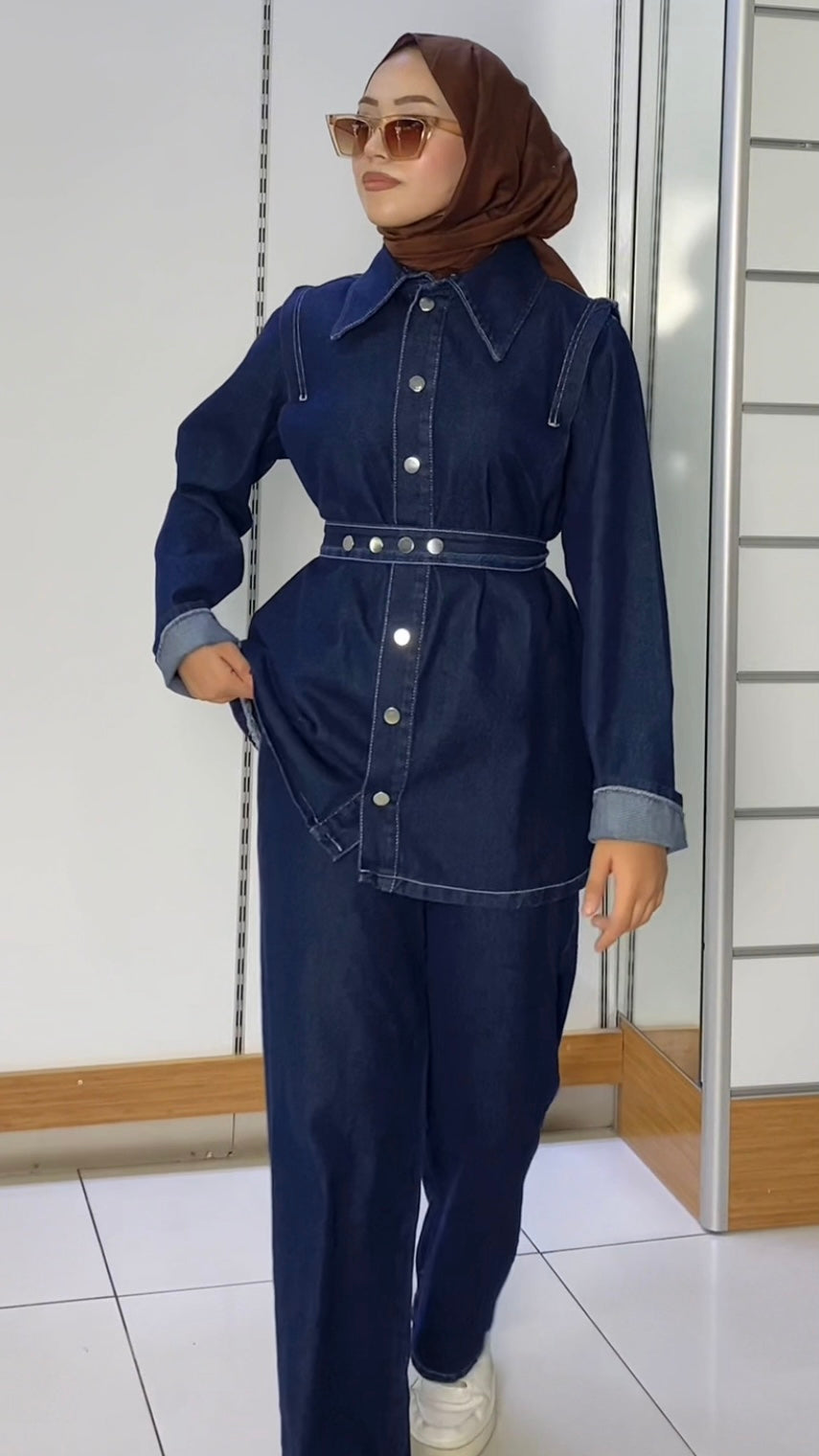 Tamboy Çıtçıtlı Pantolonlu Kot Takım Koyu Mavi