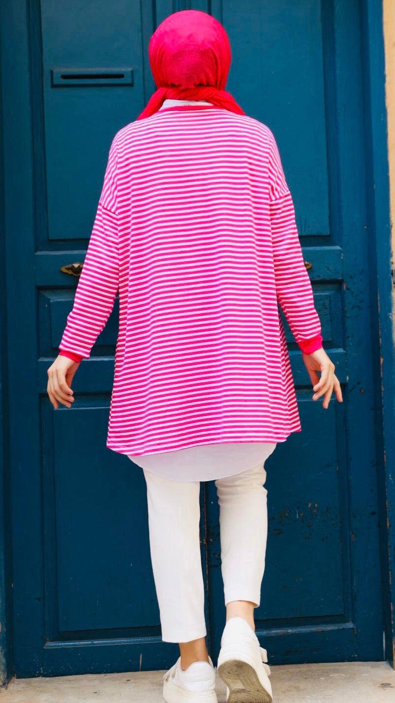Plain Striped Sweat Pink