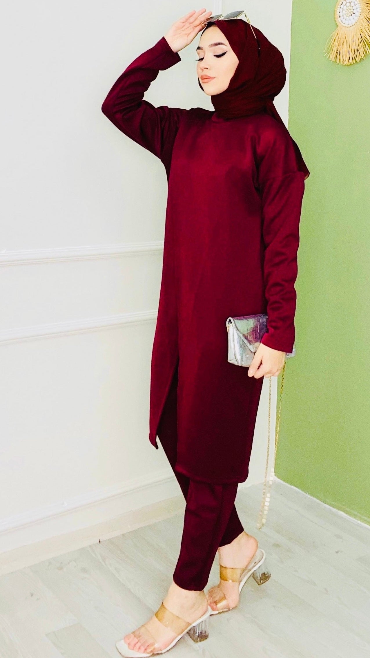 Tam Boy Smetrik Kesim Scuba Takım Bordo