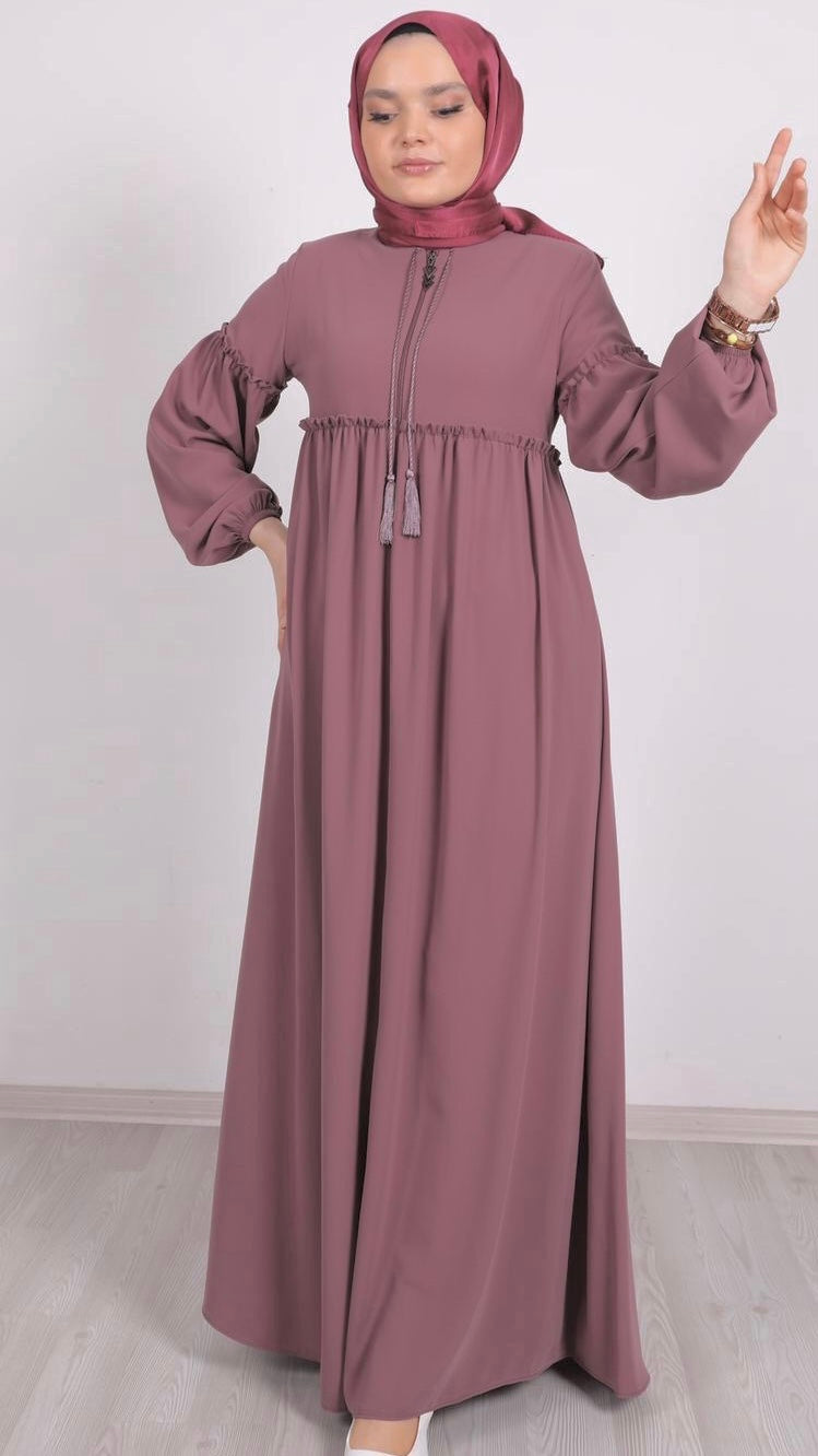 Ruffle Detailed Abaya Dusty Rose