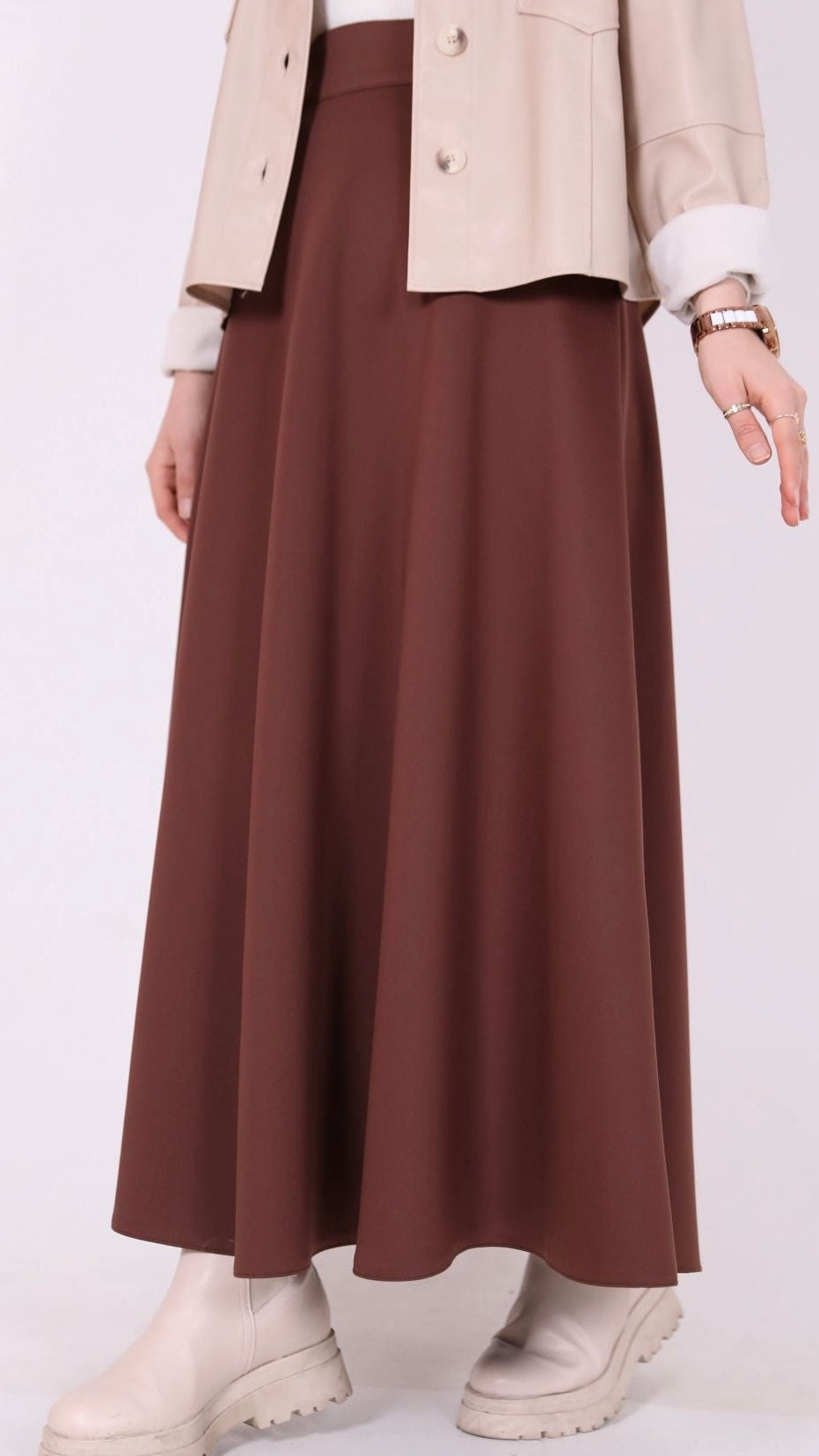 Scuba Fabric Kiloş Skirt Brown
