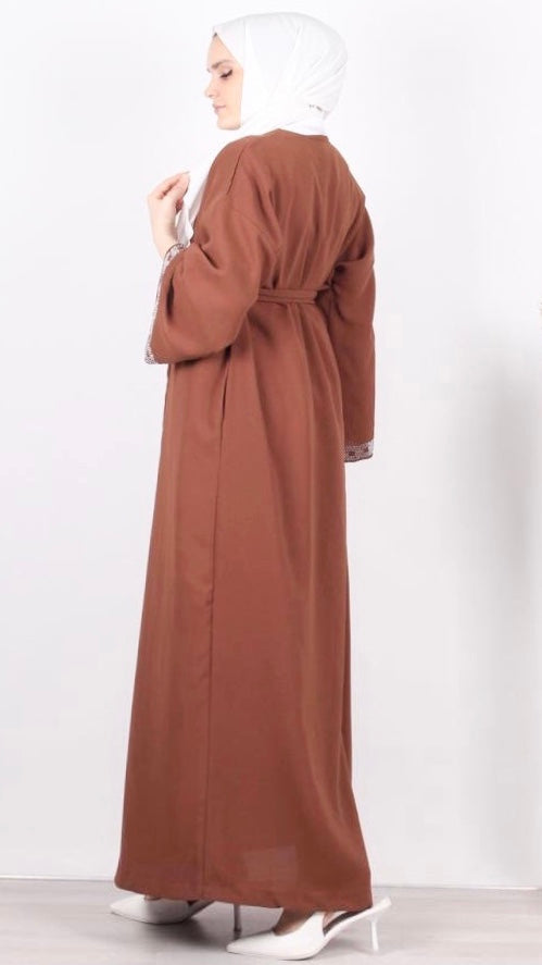 Taş İşlemeli Abaya Kahve