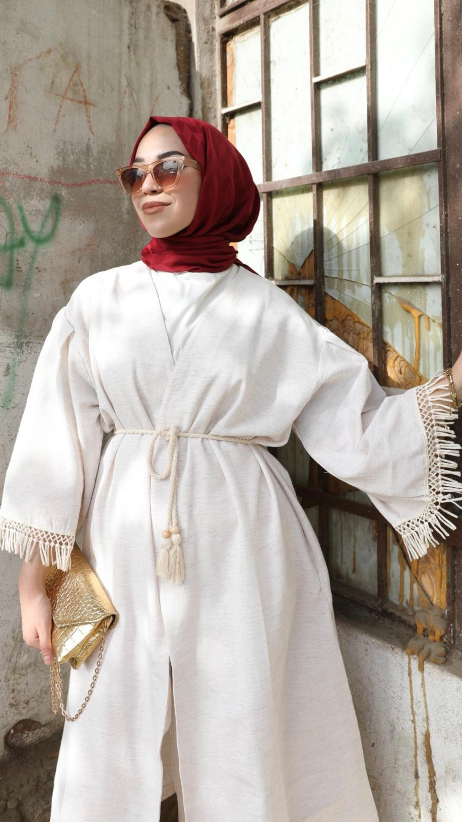Kolları Püskül Detaylı Kimono Bej