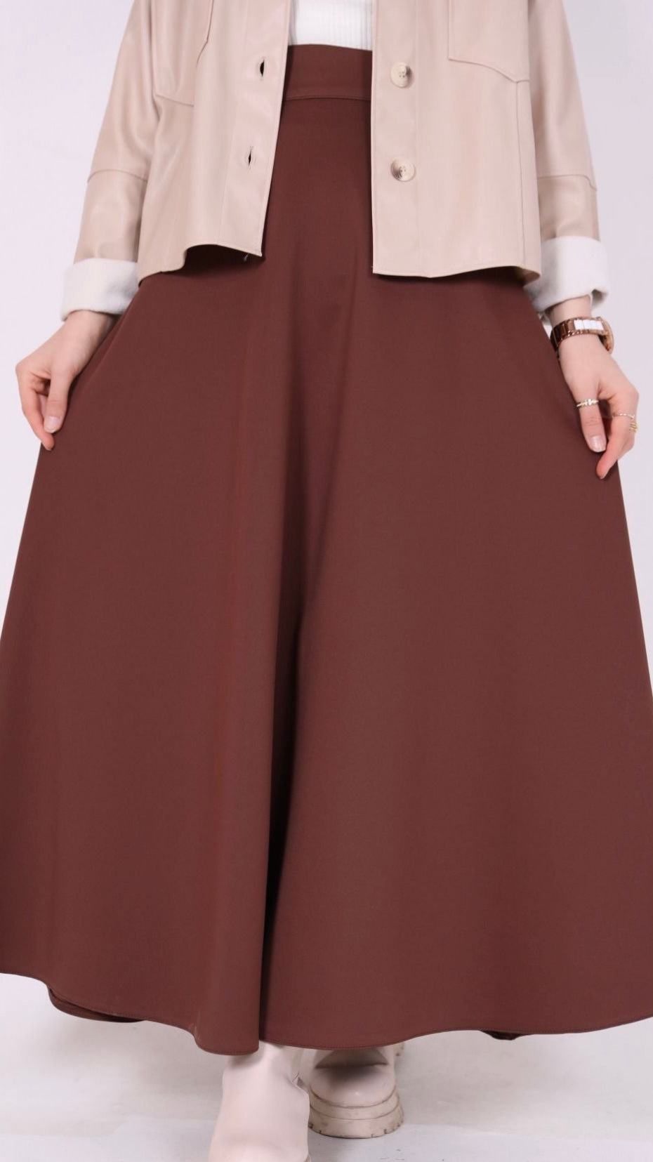 Scuba Fabric Kiloş Skirt Brown