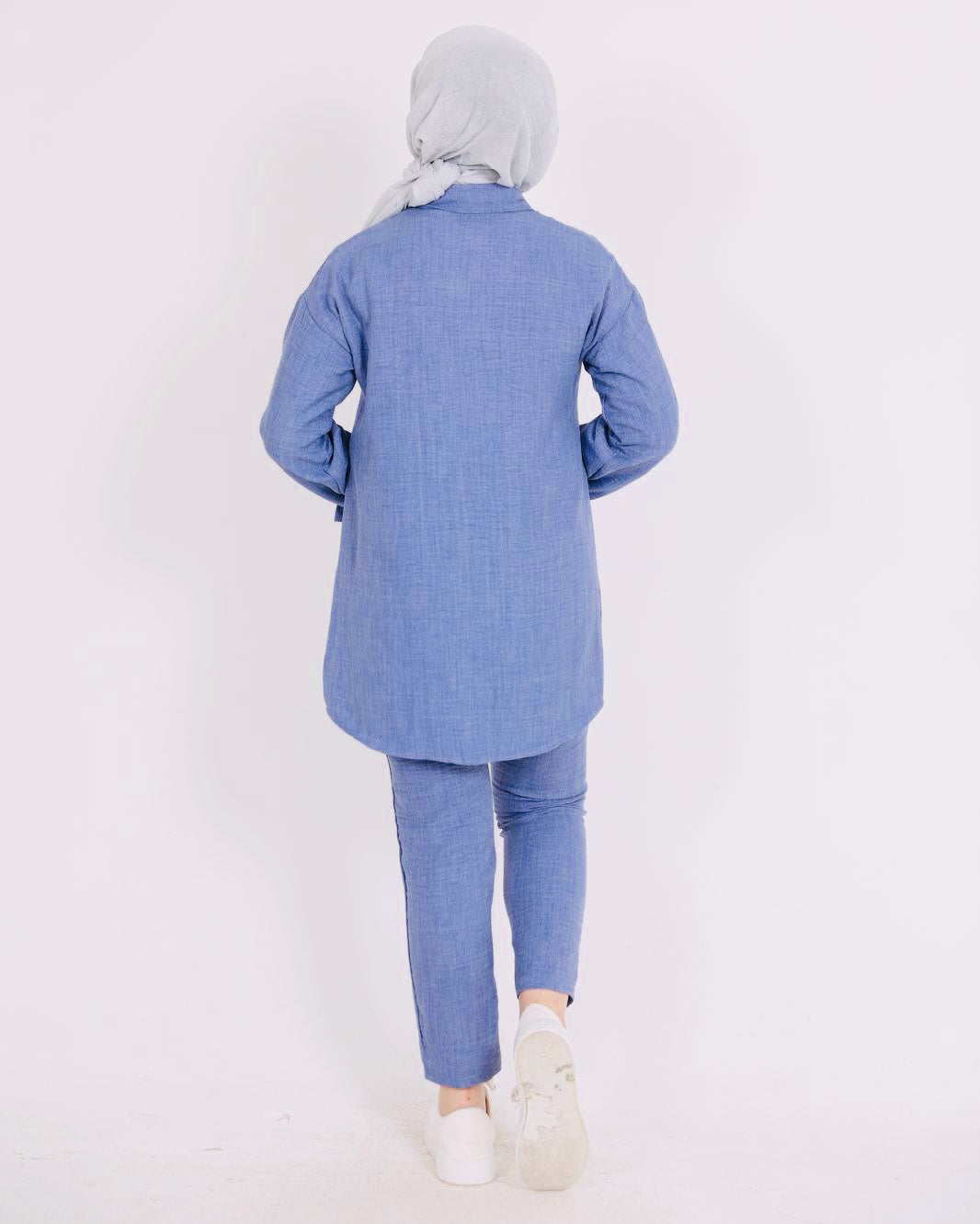 Cep ve Yakası Taşlı İkili Takım Mavi