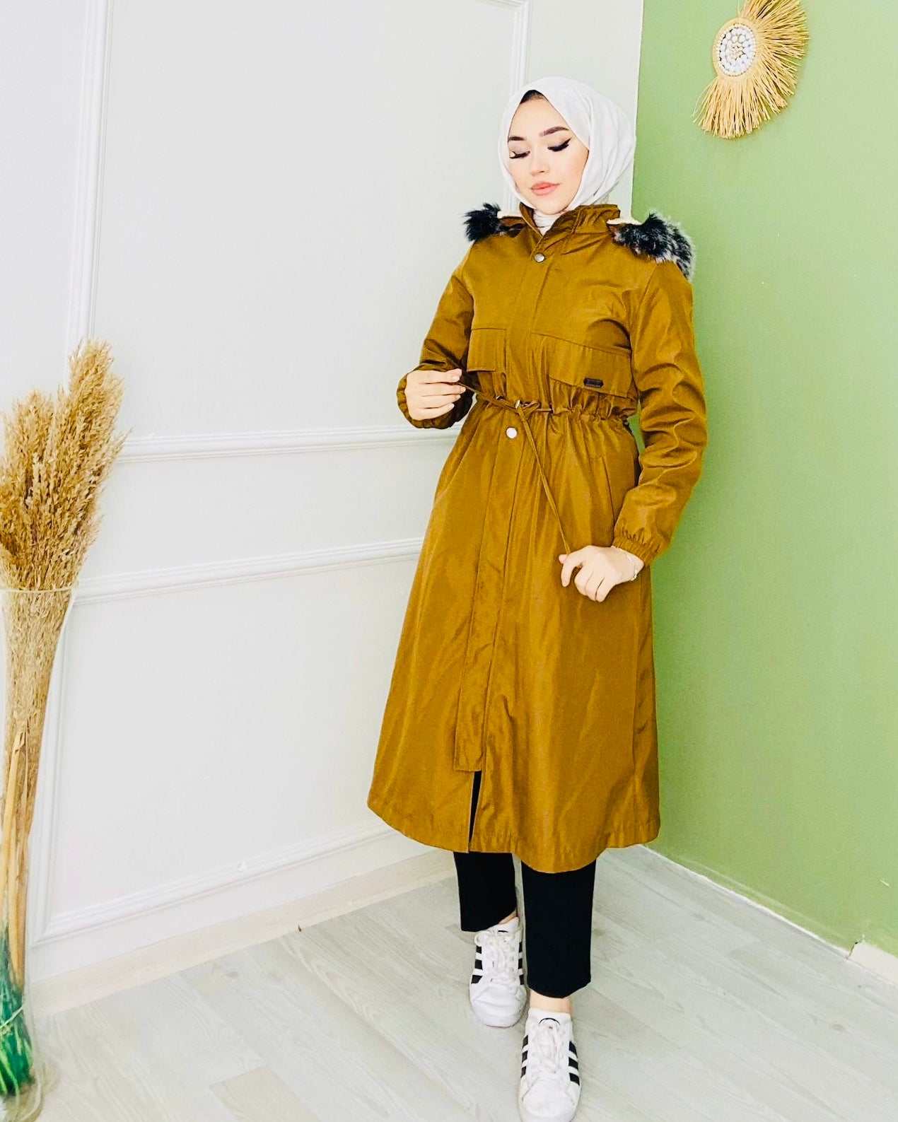 Armalı ve Kürklü Mont Camel