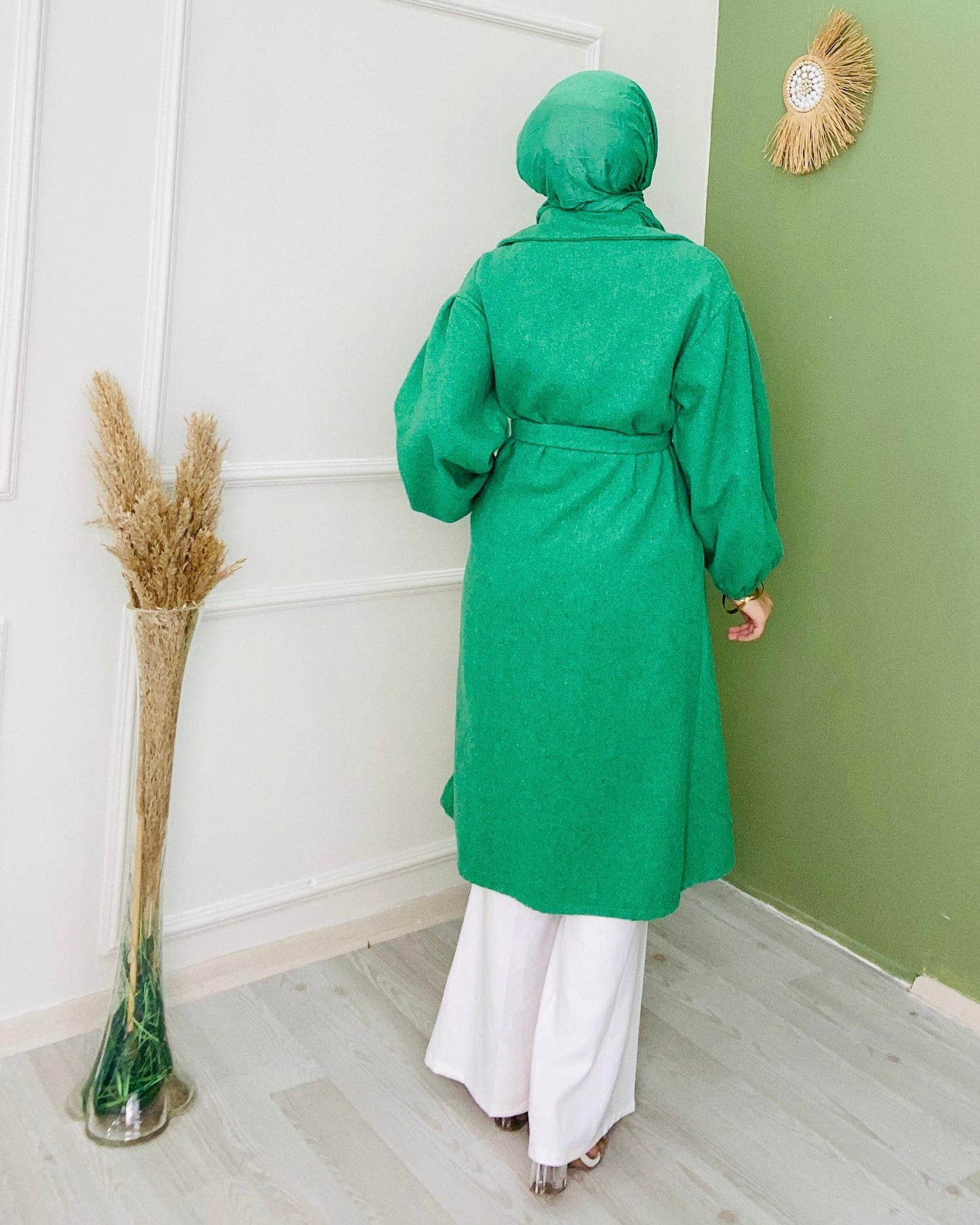 Balon Kol Kuşaklı Kaban Yeşil