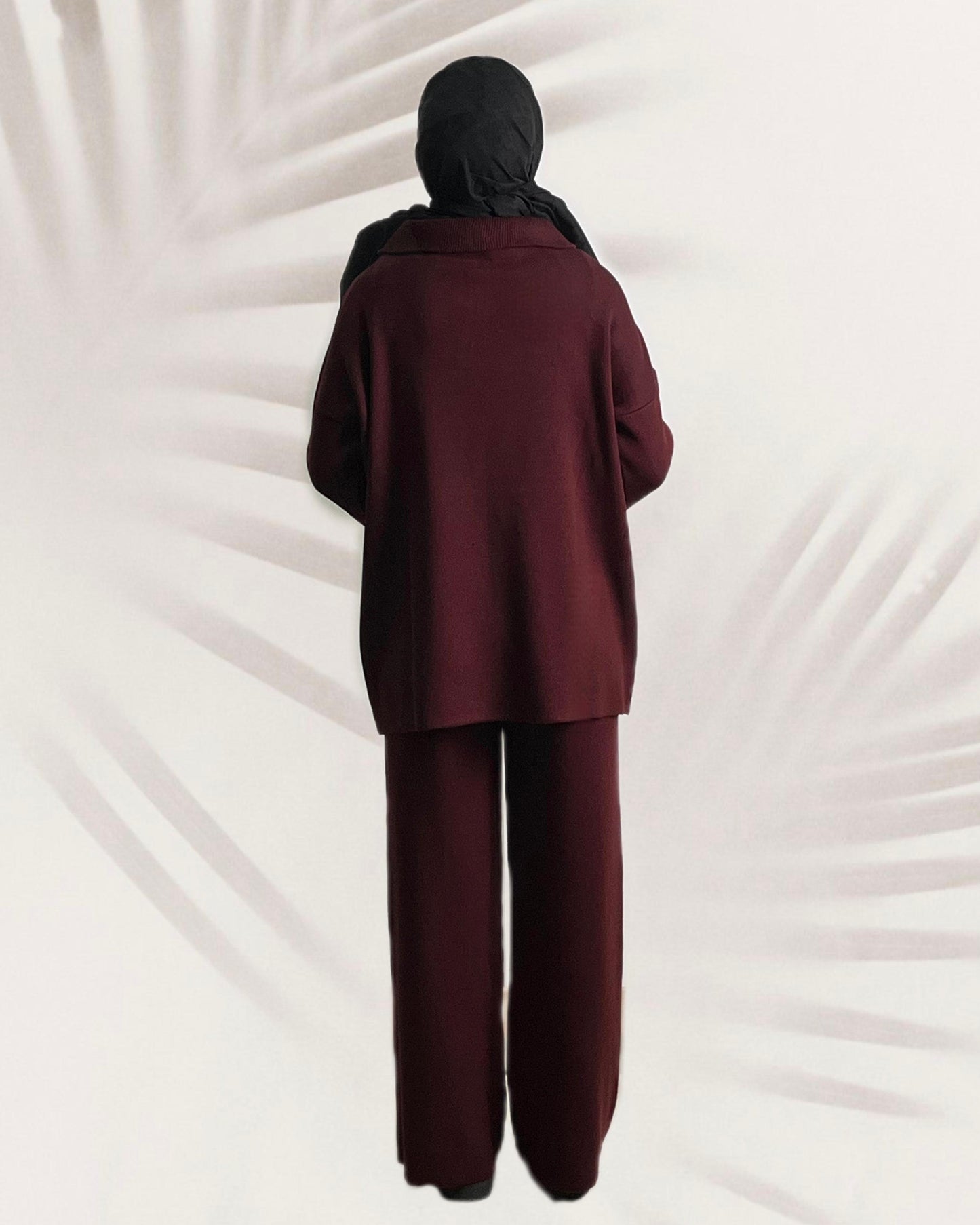 Boğazı Fermuarlı Triko Takım Bordo