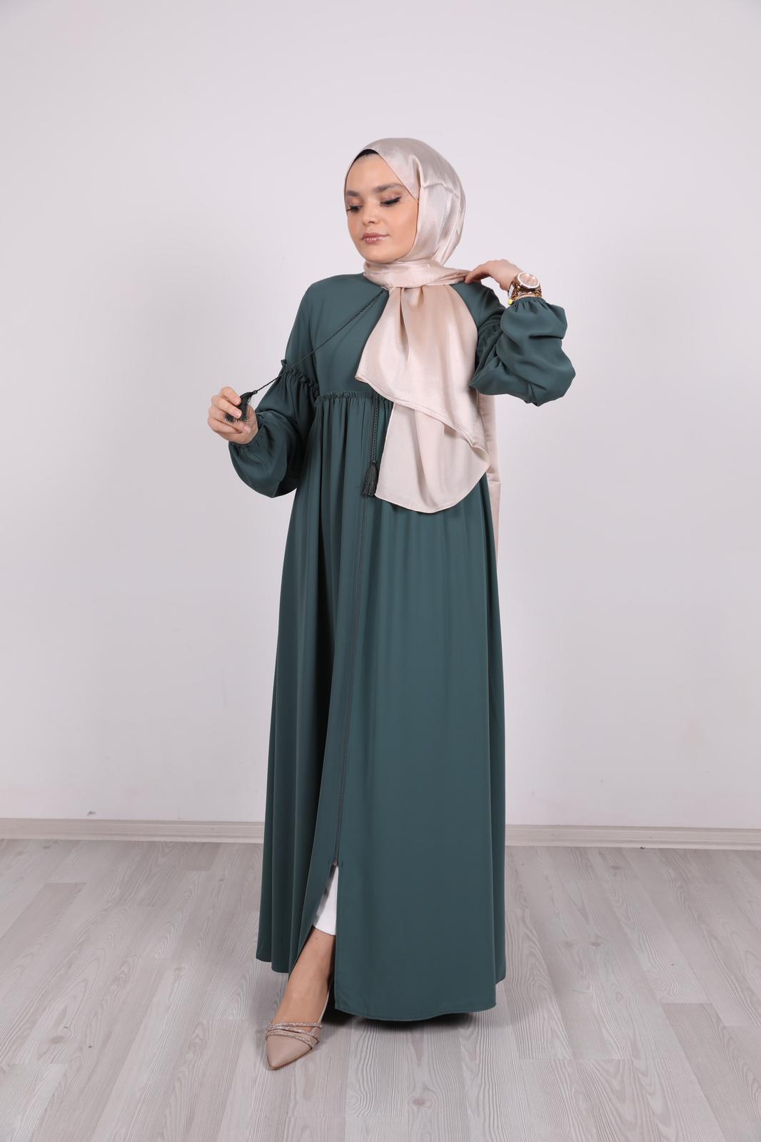 Ruffle Detailed Abaya Green